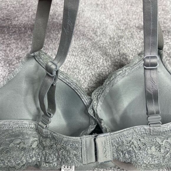DKNY T-Shirt Bra 34A Gray Push-Up Back Closure Convertible Padded Lace - Picture 5 of 11